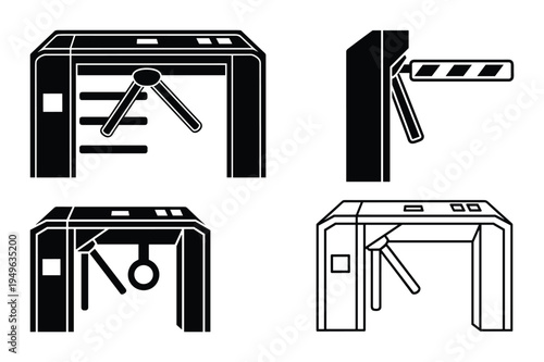 Security turnstile gate icons for access control and public transport entrance