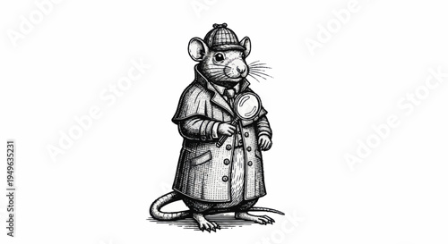 Whimsical Detective Rat Character Illustration.