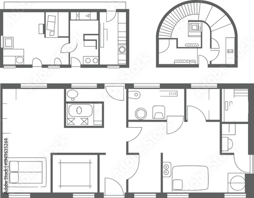 Flat vector multi-level residential building floor plan, architectural layout design