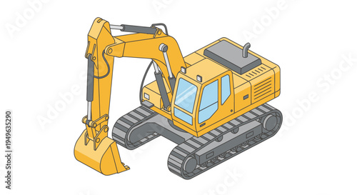 Yellow Excavator Machine on Tracks for Construction Work.