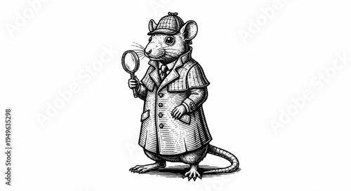 Whimsical Detective Mouse Illustration with Magnifying Glass.
