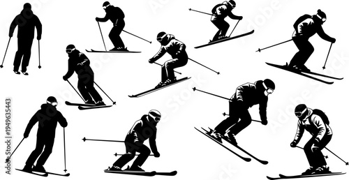 Silhouettes of snowboarders performing tricks on white background snowboarding winter
