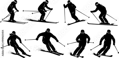 Silhouettes of snowboarders performing tricks on white background snowboarding winter
