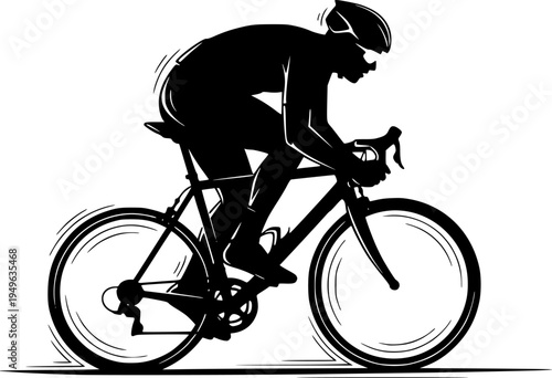 Six identical black silhouettes of a cyclist in racing position on white background cycling bicycle
