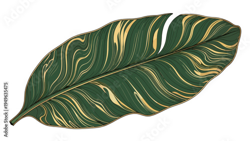 Elegant Gold Striped Green Leaf Design for Tropical Decor & Branding