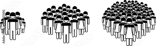 Vector group size icons, black silhouette people symbols, small and large team pictograms, community and demographic illustration, organizational structure design, social figures