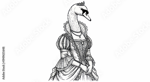 Elegant Swan Queen in Ornate Victorian Gown.