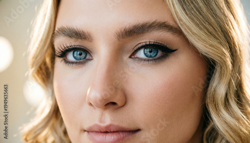 Close-up Portrait of Beautiful Young Woman with Blue Eyes and Blonde Hair
