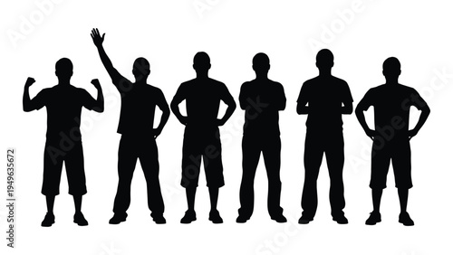 A group of people standing in different poses