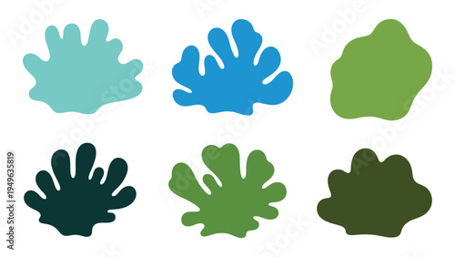 A group of six different colored splotches