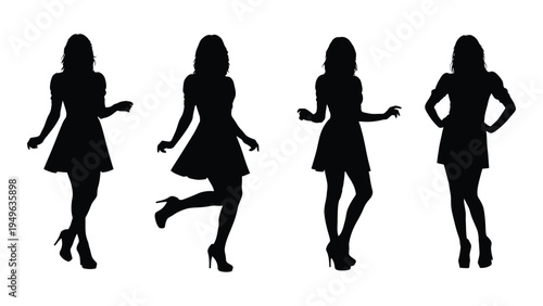Four black silhouettes of women in different poses