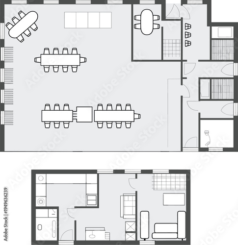 Flat vector building floor plan, office residential mixed space design