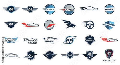Collection of modern automotive logo designs for car brands and racing teams