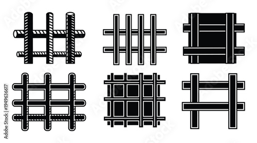 Set of isolated black fence silhouettes various design for prison or farm agriculture element