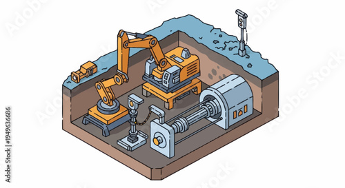 Construction site with heavy machinery and industrial equipment.