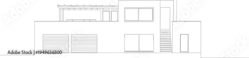Flat vector modern two-story house, elevation drawing garage terrace design