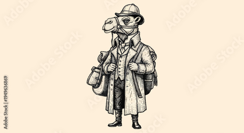 Whimsical Camel Character in Vintage Explorer Attire.