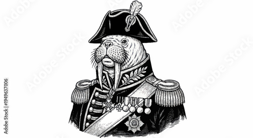 Illustration of a Walrus Dressed as a Military General.