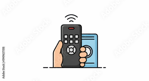 Hand Holding Remote Control Pointing Towards Device.