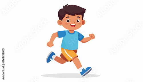 Vector illustration of a cute, smiling kid running. A happy child character exercising, representing childhood energy and healthy habits