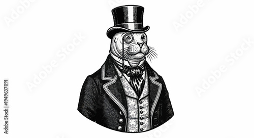 Dapper Seal Wearing Top Hat and Monocle.