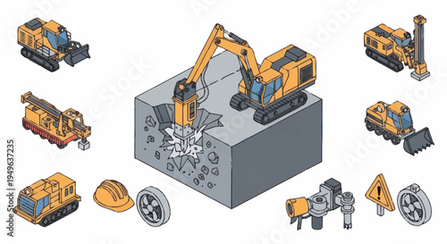 Construction Equipment and Heavy Machinery Illustration.