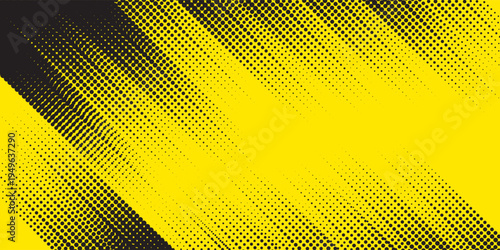 Yellow dynamic halftone background. Rough dotted diagonal pattern effect. Abstract jagged tilted stripes wallpaper. Grunge comic speed lines backdrop. Bright sporty banner design template. Vector
