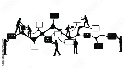 Business people working together on network connection teamwork collaboration concept with silhouettes and lines
