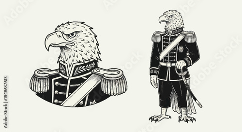 Eagle General Military Uniform Portrait Illustration.