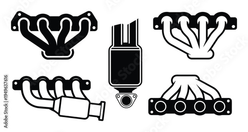 Automotive engine exhaust manifold and catalytic converter system silhouettes for vehicle repair
