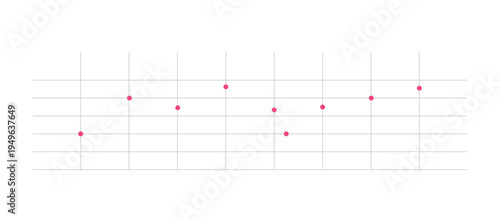 Data points on grid chart, pink data markers. Vector illustration of data set, showing trends, patterns on a horizontal grid.