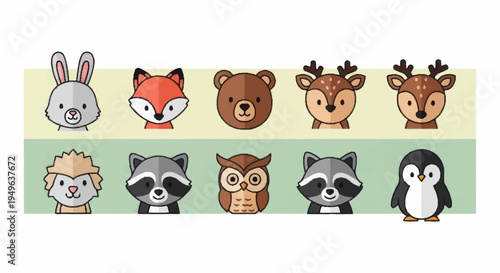 Cute Cartoon Forest Animals Collection Vector Illustration.