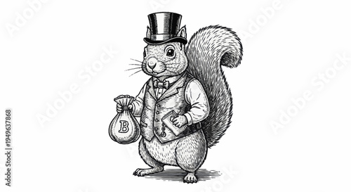 Sophisticated Squirrel Dressed in Formal Attire Holding a Money Bag.