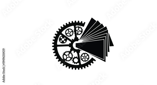 Creative gear turning into fan of cards, symbolizing innovation and organization in business and technology, modern concept