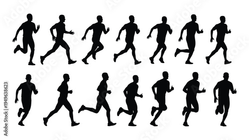 A group of people running in different poses