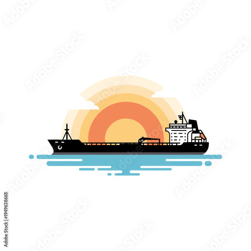 Bulk Carrier Ship Silhouette at Sunset vector illustration