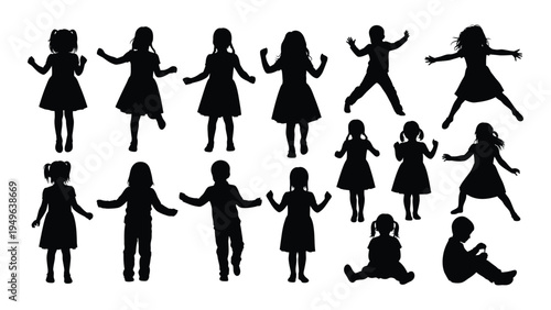 Black silhouettes of children in various poses