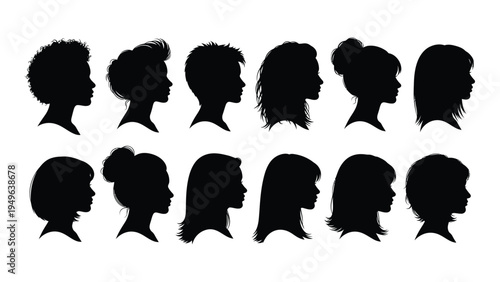A group of women's head silhouettes in various hairstyles