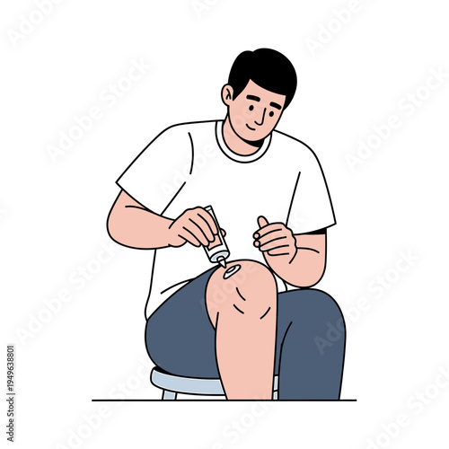 Man Applying Ointment on Knee vector illustration