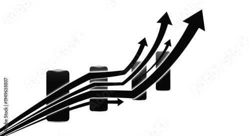 Business Growth Graph with Rising Arrows and Bar Chart