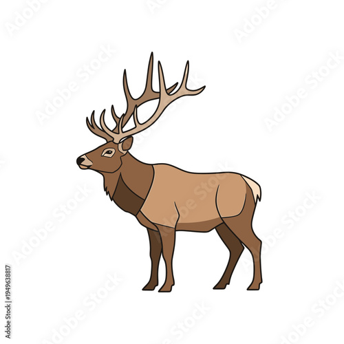 Majestic Elk with Antlers Standing Tall vector illustration