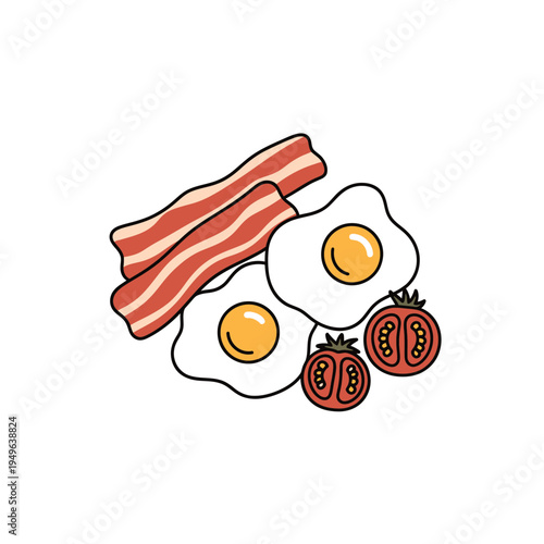 Iconic Breakfast Bacon Eggs and Tomatoes vector illustration