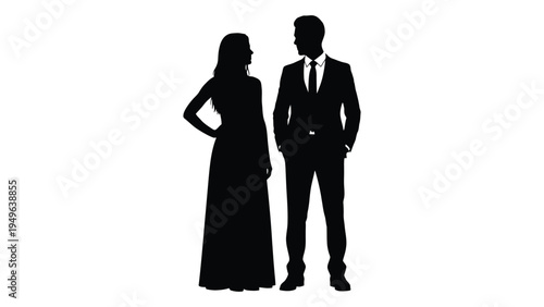 A man and woman in formal wear standing side by side