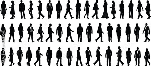 Walking business people silhouettes collection men and women walking corporate office professionals isolated vector illustration set