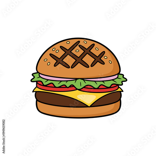 Cartoon Style Burger With All The Trimmings vector illustration