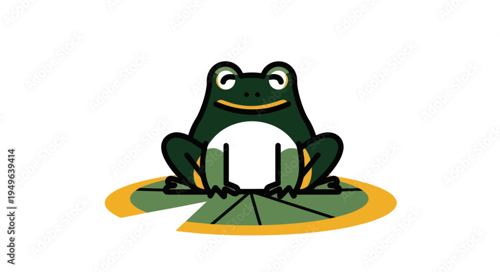 Fototapeta premium Cartoon frog on lily pad illustration isolated on white background