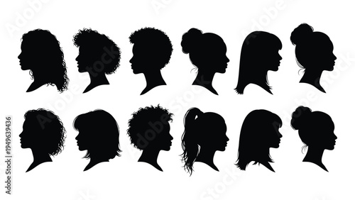 Silhouettes of ten people with different hairstyles
