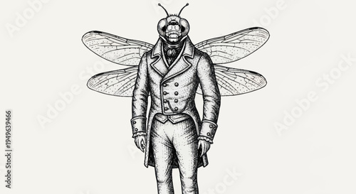 Victorian Era Anthropomorphic Insect Man Illustration.