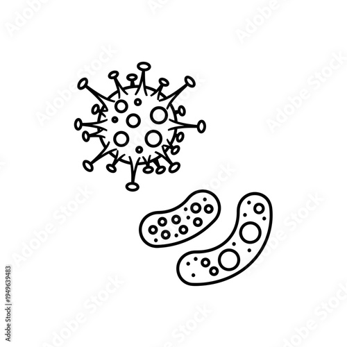 Virus and Bacteria Line Art on White Background vector illustration