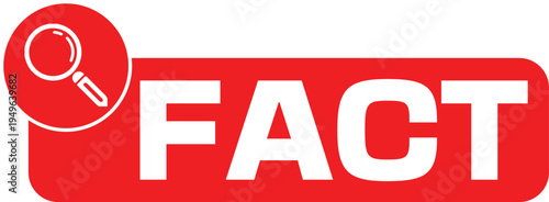 Fact Red Banner with Magnifying Glass Icon – Information Verification Label
